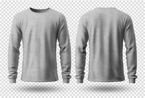 Dise O De Camiseta De Manga Larga Gris Con Vista Frontal Y Posterior