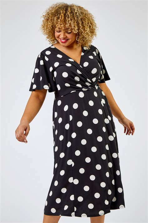 Plus Curve Spot Print Midi Dress Curve Roman Uk