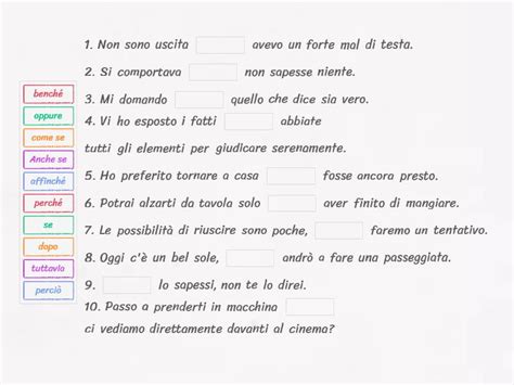 Completa Le Frasi Con Le Congiunzioni Corrette Complete The Sentence