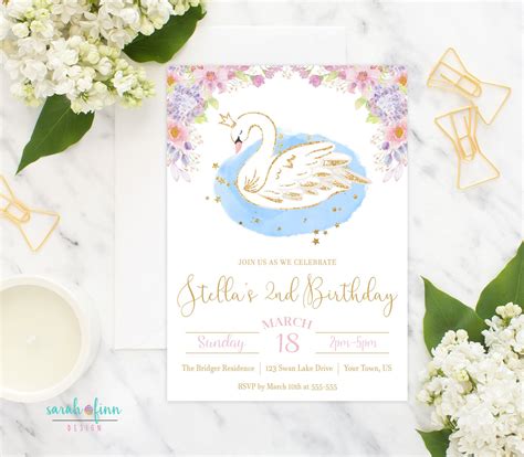 Swan Birthday Invitation Swan Princess Birthday Party Invite Etsy Invitations Birthday