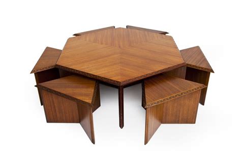 Hexagonal Table With Six Stools By Frank Lloyd Wright At 1stdibs