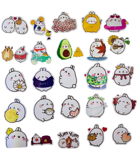 Kawaii Adorable Molang Stickers 50 Stickers Etsy