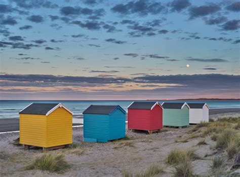 Moon Rise Beach Huts Findhorn Bay Moray Scotland Transient Light