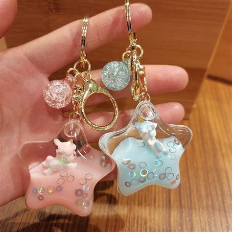 Creative Oil Liquid Quicksand Keychain Five Pointed Star Unicorn Daisy Floating Car Key Chain