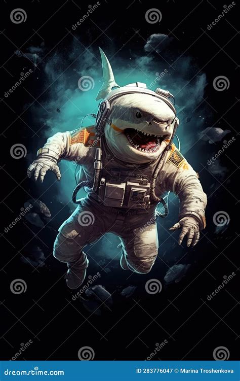 Astronaut Shark In Space Illustration Stock Illustration