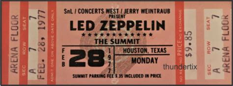 Led Zeppelin Unused Full Concert Ticket Houston Texas Reprint