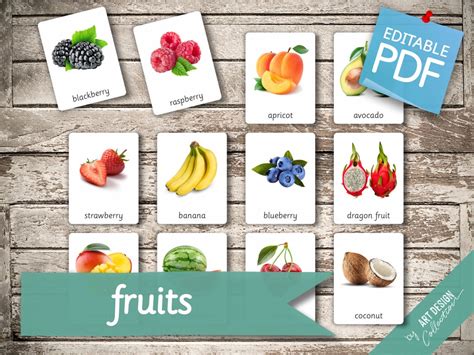 Fruits Real Pictures 50 Editable Montessori Cards Flash Cards