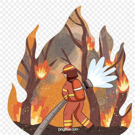 Extinguishing White Transparent Creative Cartoon Firefighter