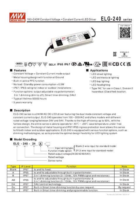 Elg Series Ac Dc Led Driver Mean Well Power Supply