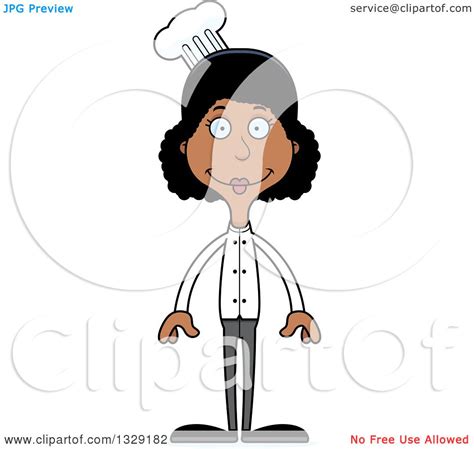 Clipart Of A Cartoon Happy Tall Skinny Black Woman Chef Royalty Free