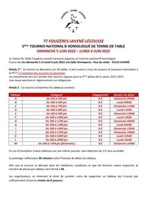 Tournoi National 2022 Tennis de Table Fougères Javené Lécousse