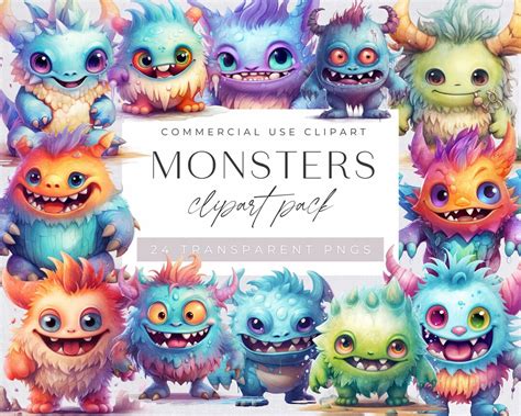 Cute Halloween Monsters Clipart, Watercolor, Halloween Party Invitation, Fantasy, Spooky, Scary ...