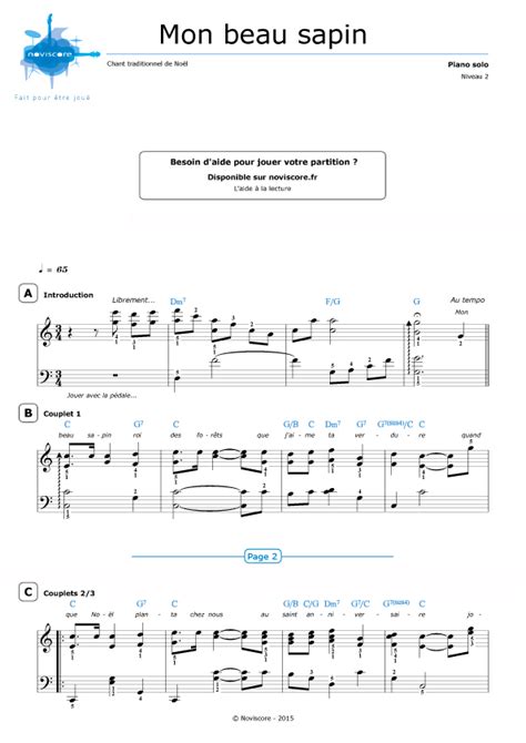 Partition piano Mon beau sapin (Chanson de Noël) | Partitions Noviscore