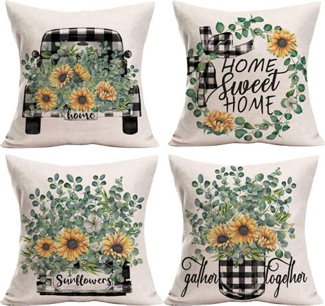 YCHII Spring Sunflower Decorative Throw Pillow Covers 16x16 Inch