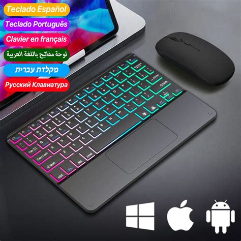 Portugu S Teclado Backlight Bluetooth E Mouse Touchpad Para Ios