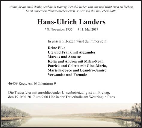 Traueranzeigen Von Hans Ulrich Landers Trauer In NRW De