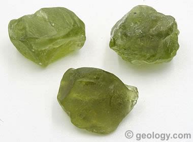 Olivine: A rock-forming mineral. Used as the gemstone peridot.