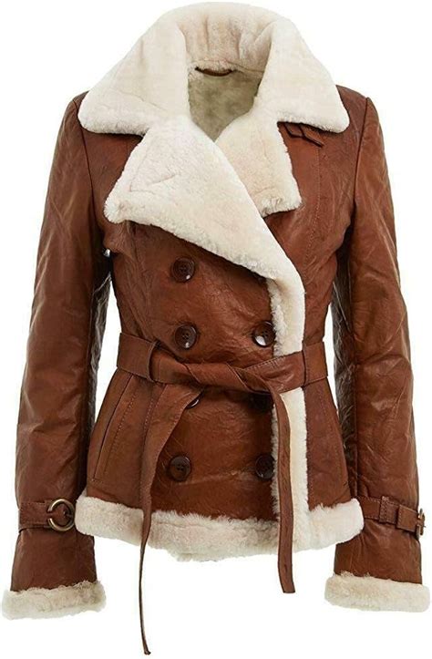 Blouson D Aviateur En Peau De Mouton Marron Pour Femme Amazon Ca Mode