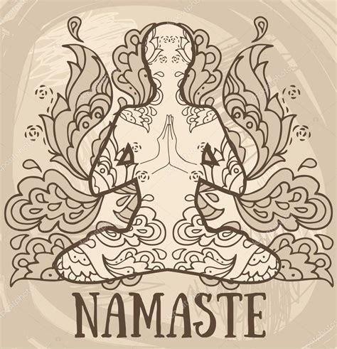 Namaste Banner Human In Lotus Asana With Paisley Ornament — Stock