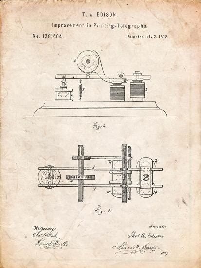 Edison Printing Telegraph Patent Art Prints Cole Borders