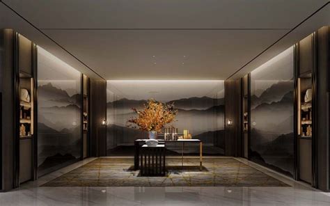 An Elegant Dining Room With Marble Flooring And Walls Painted In Shades