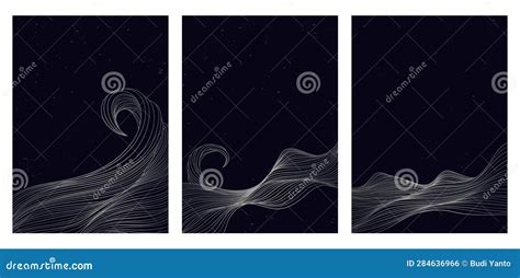 Set Of Ocean Wave Landscape Illustration Creative Minimalist Modern