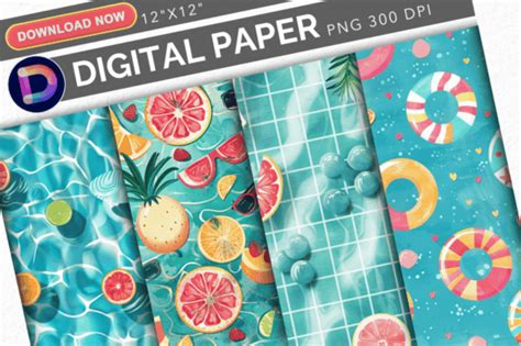 Pool Party Digital Paper Summer Tropica Graphic By DelArtCreation