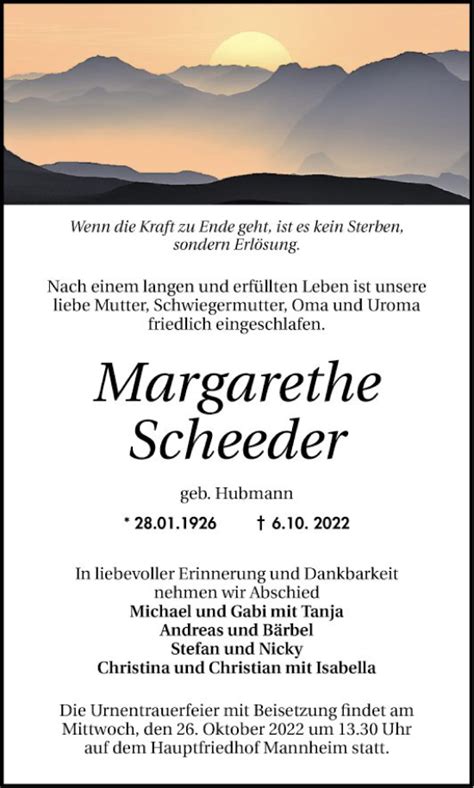 Traueranzeigen Von Margarethe Scheeder Trauerportal Ihrer Tageszeitung