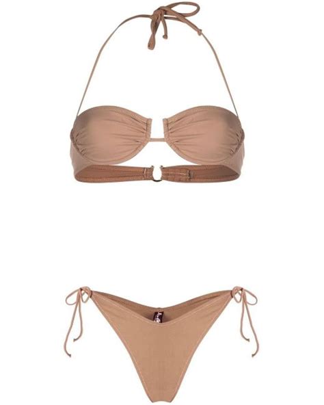 Reina Olga Synthetic Penny Halterneck Bikini Set In Brown Lyst Australia