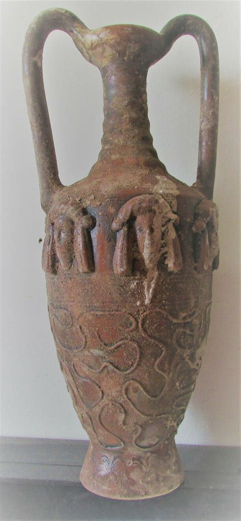 Very Rare Ancient Roman Terracotta Amphora Head Of Pan Circa Ad