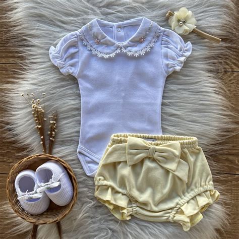 Conjunto Bebe Short La O Amarelo E Body Em Algod O Pima Princesa Rococ