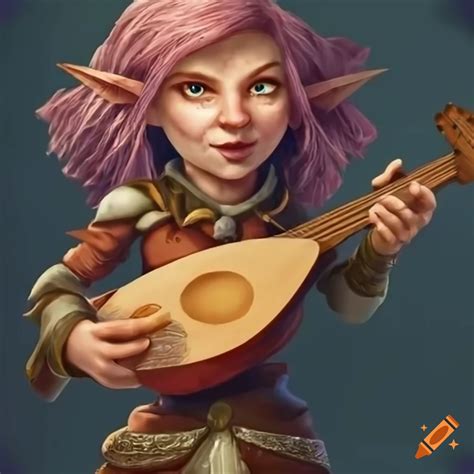 Illustration Of A Female Gnome Bard Playing A Lute On Craiyon