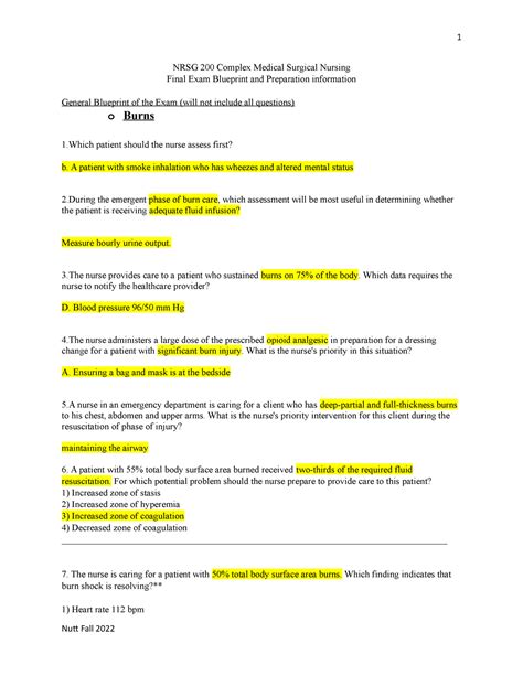 Final Exam Study Guide Nrsg Complex Medical Surgical