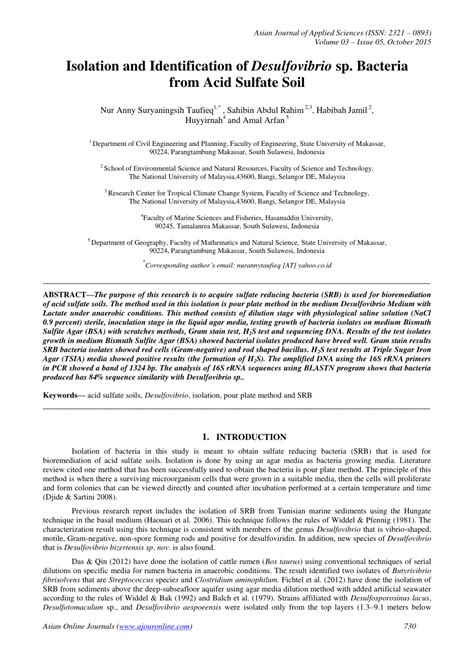 (PDF) Isolation and Identification of Desulfovibrio sp. Bacteria from ...