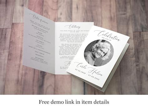 Celebration Of Life Program Template Funeral Obituary Etsy