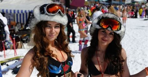 Bonkers Russian Ski Resort Festival Sees Half Naked Women Ski Down