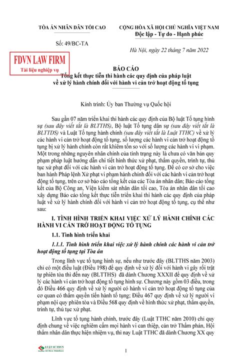 BÁO CÁO TỔNG KẾT THỰC TIỄN THI HÀNH CÁC QUY ĐỊNH CỦA PHÁP LUẬT VỀ XỬ LÝ