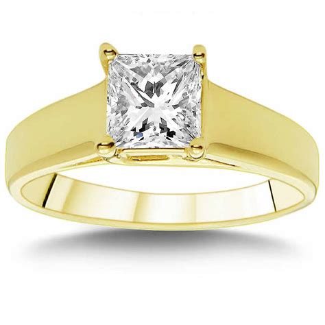 1 Ct Princess Cut Diamond Solitaire Engagement Ring 14k Yellow Gold Fruugo Uk