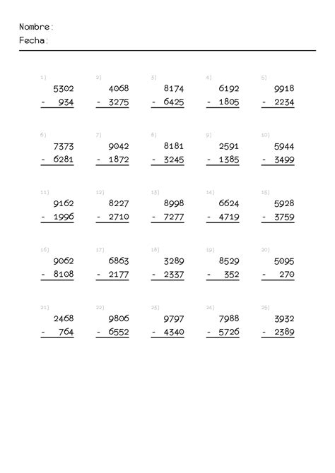 Restas Con Llevadas Hoja De Restas Para Imprimir En Pdf Sexiz Pix