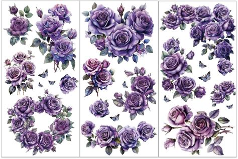 Amazon Olycraft Pcs Set Purple Rose Rub On Transfers For