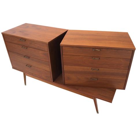 Three Pcs Mid Century Modern Oiled Walnut Chest Dresser Credenza W