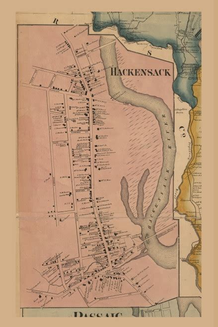 Hackensack Village New Barbadoes New Jersey 1861 Old Town Map Custom Print Bergen And Passaic