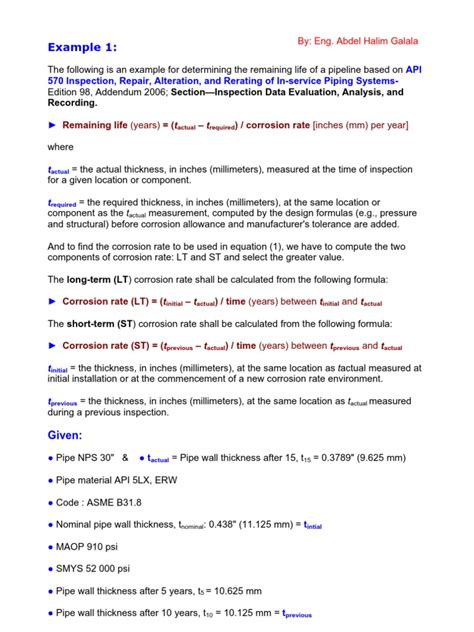 Remaining Life Of A Pipeline Pdf Pipe Fluid Conveyance Corrosion