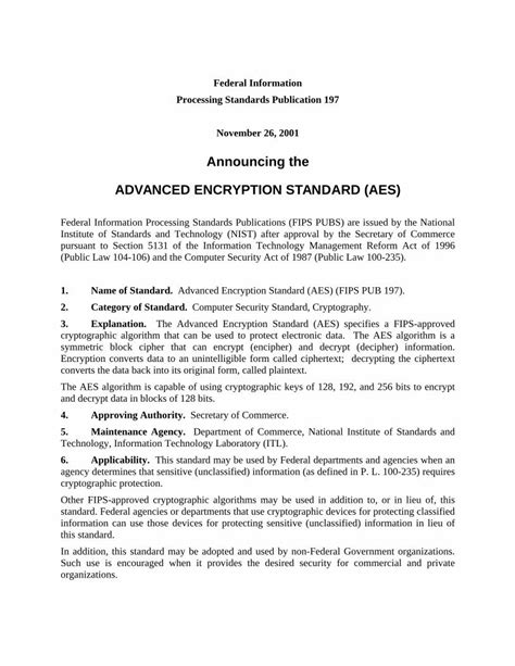 Pdf Fips Advanced Encryption Standard Aes Specifications