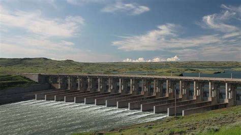 Water flows over the spillway at Fort Peck Dam in Montana, USA - Stock ...