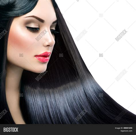 Beautiful Model Girl With Healthy Long Straight Shiny Hair Stock Photo