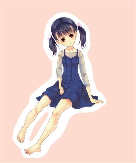 Safebooru 1girl Bare Legs Barefoot Black Hair Blush Brown Eyes Dress