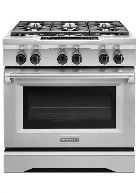 Kitchenaid Commercial Style 36 In 51 Cu Ft Slide In Dual Fuel Range With Self Cleaning True