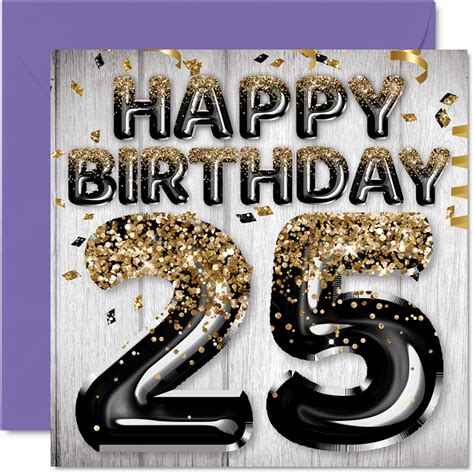 Buy 25th Birthday Card For Men Black Gold Glitter Balloons Happy