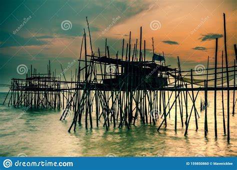 Sunset View With Old Jetty At Beach Parit Jabar Batu Pahat Johor